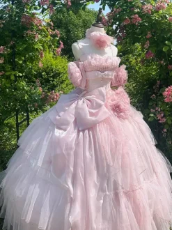 Pink Fairy Dress Sweet Lolita Spaghetti Flower Bow Floor Length Lolita Dress