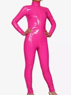 Pink Front Zipper Closure PVC Catsuit