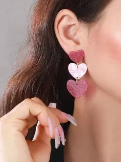 Pink Heart Shape Acrylic Earrings For Women 2026