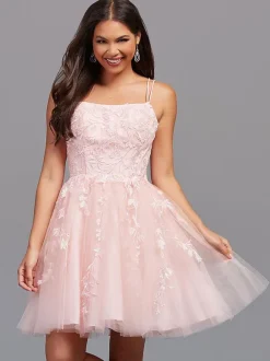 Pink Homecoming Dress 2026 Short A-Line Jewel Neck Lace Tight Homecoming Outfits Free Customization