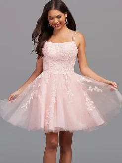Pink Homecoming Dress 2026 Short A-Line Jewel Neck Lace Tight Homecoming Outfits Free Customization