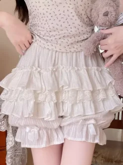 Pink Lolita Layered Ruffle Bloomers Pumpkin Shorts Lace Elastic Waist Lolita Pettipants