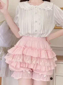 Pink Lolita Layered Ruffle Bloomers Pumpkin Shorts Lace Elastic Waist Lolita Pettipants