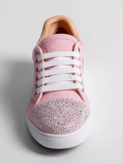 Pink Men's Casual Shoes Rhinestones Lace Up Skate Sneakers