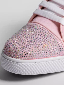 Pink Men's Casual Shoes Rhinestones Lace Up Skate Sneakers