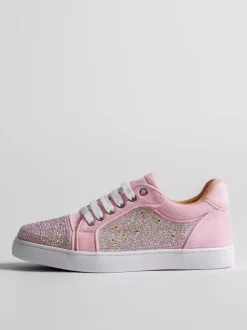 Pink Men's Casual Shoes Rhinestones Lace Up Skate Sneakers