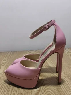 Pink Platform Pumps Peep Toe Ankle Strap High Heels