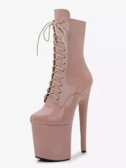 Pink Sexy Boots Platform Round Toe Lace Up Pole Dance Shoes