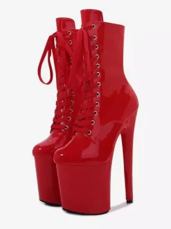 Pink Sexy Boots Platform Round Toe Lace Up Pole Dance Shoes