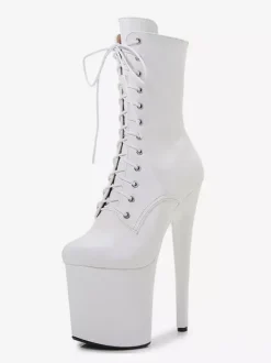 Pink Sexy Boots Platform Round Toe Lace Up Pole Dance Shoes