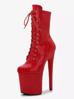 Pink Sexy Boots Platform Round Toe Lace Up Pole Dance Shoes