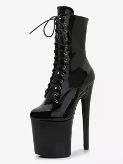 Pink Sexy Boots Platform Round Toe Lace Up Pole Dance Shoes