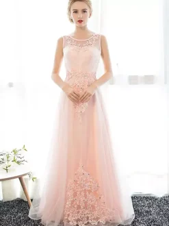Pink Simple Wedding Dress 2026 Ball Gown Jewel Neck Sleeveless Soft Tulle Applique Floor Length Bridal Dresses