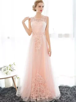 Pink Simple Wedding Dress 2026 Ball Gown Jewel Neck Sleeveless Soft Tulle Applique Floor Length Bridal Dresses