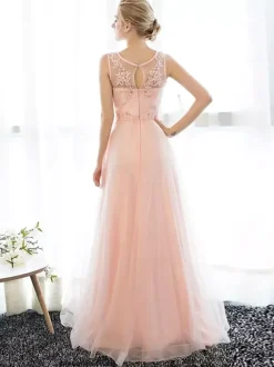 Pink Simple Wedding Dress 2026 Ball Gown Jewel Neck Sleeveless Soft Tulle Applique Floor Length Bridal Dresses