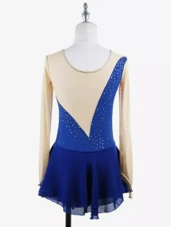 Pink Skating Dress Nuded Long Sleeves Mesh Rhinestone Women And Girl Ice Skater Dress