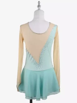 Pink Skating Dress Nuded Long Sleeves Mesh Rhinestone Women And Girl Ice Skater Dress