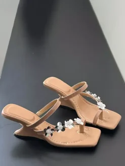 Pink Wedge Sandals Flip Flops Floral Detail Sandal Shoes