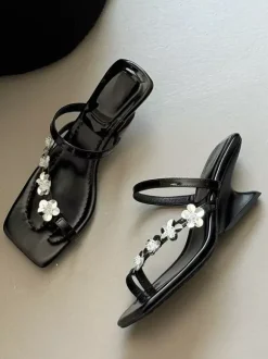 Pink Wedge Sandals Flip Flops Floral Detail Sandal Shoes