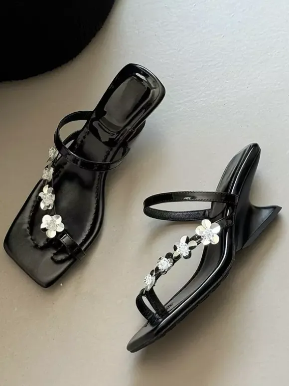 Pink Wedge Sandals Flip Flops Floral Detail Sandal Shoes
