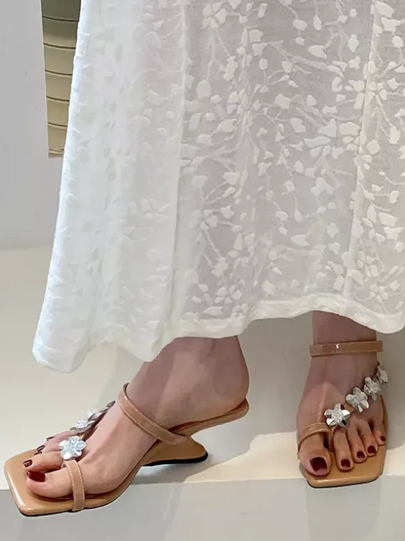 Pink Wedge Sandals Flip Flops Floral Detail Sandal Shoes