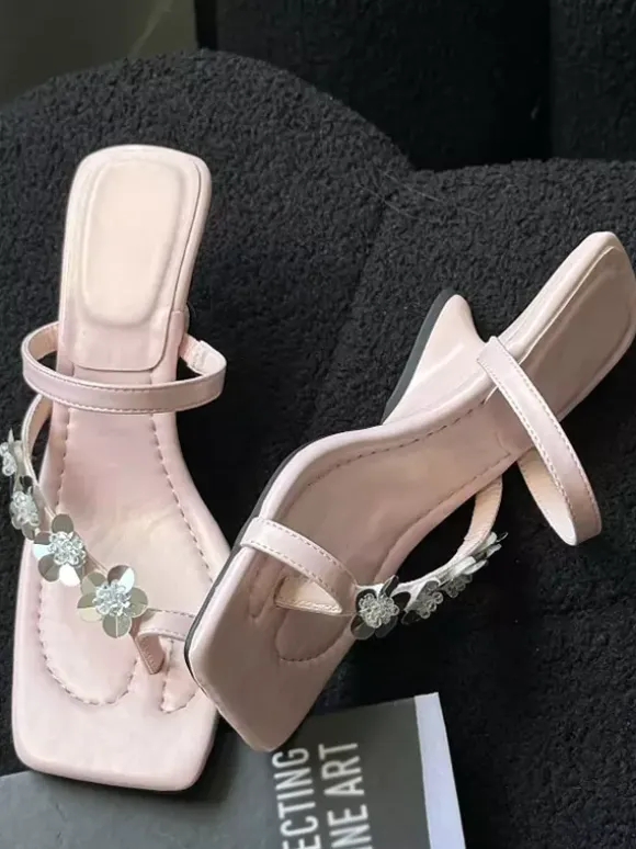 Pink Wedge Sandals Flip Flops Floral Detail Sandal Shoes