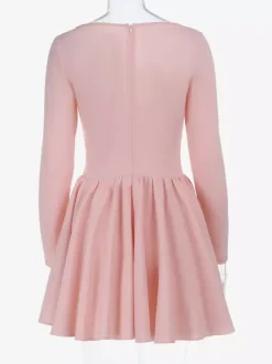 Pink A Line Corset Style Mini Dress For Women - Coquette Lace Patchwork Long Sleeve - Spring Birthday Party 2026