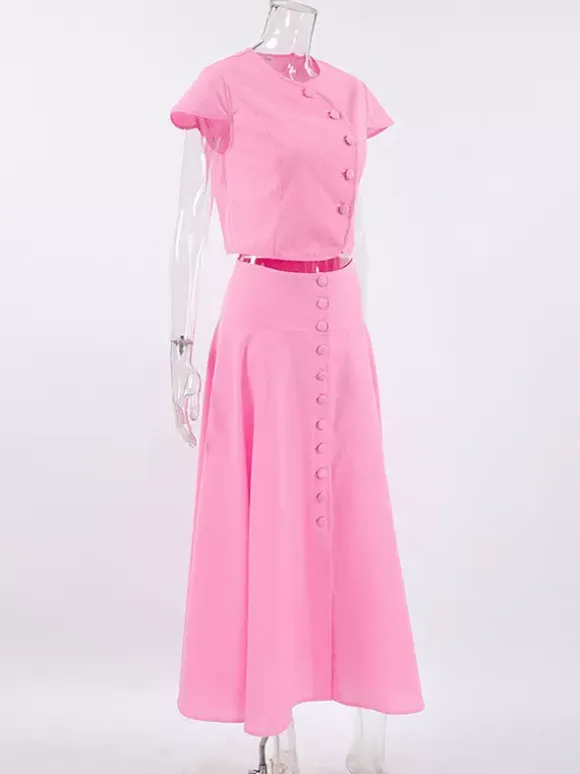 Pink Crop Top And High-Waist Long Skirt Two Piece Co-ord Set For Summer 2026