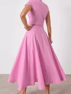 Pink Crop Top And High-Waist Long Skirt Two Piece Co-ord Set For Summer 2026