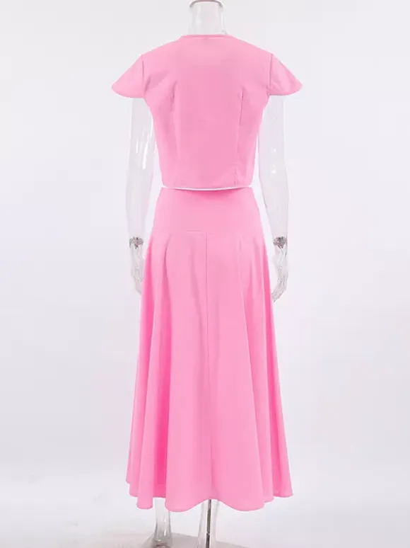 Pink Crop Top And High-Waist Long Skirt Two Piece Co-ord Set For Summer 2026
