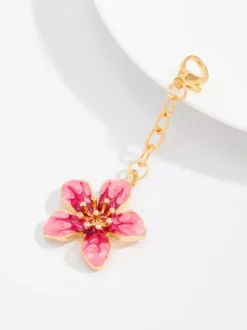 Pink Enamel Flower Bikini Connector Gold Chain Floral Bra Clip Swimsuit Decor Charm