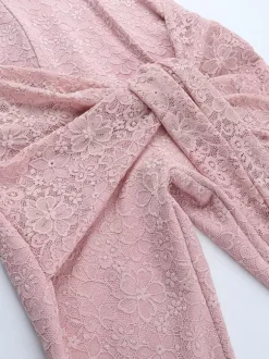 Pink Fairycore Lace Jumpsuit For Women - Tie Front Flare Leg Romper - Summer Romantic Date Night Party Wear 2026