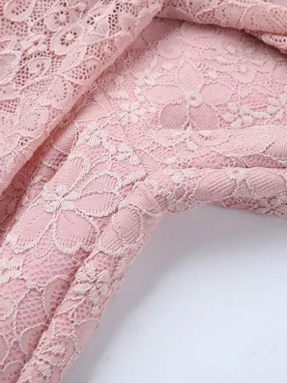 Pink Fairycore Lace Jumpsuit For Women - Tie Front Flare Leg Romper - Summer Romantic Date Night Party Wear 2026