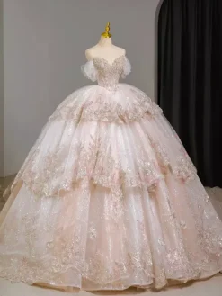 Pink Fairy Lolita Dresses Beaded Embroidery Multi-Layer Floor Length Lolita Dress