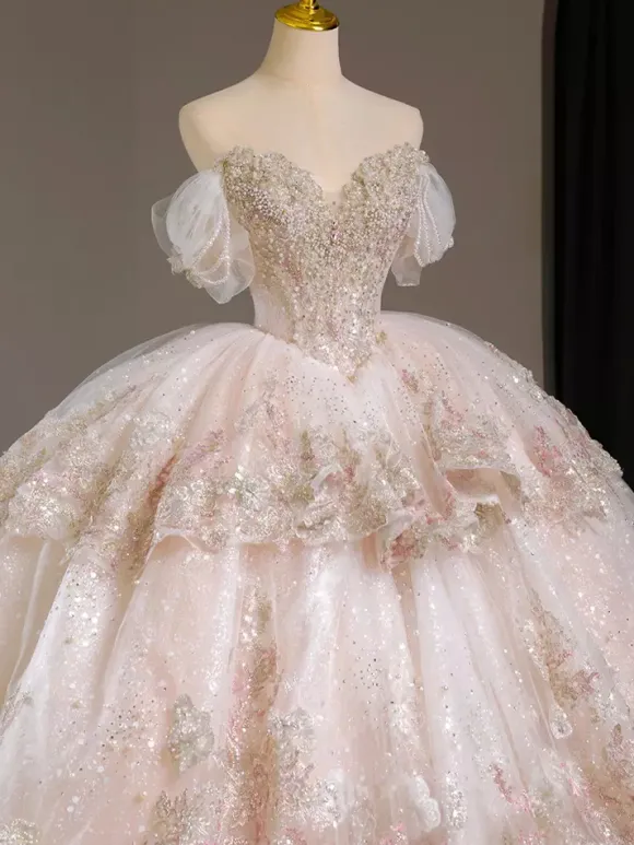 Pink Fairy Lolita Dresses Beaded Embroidery Multi-Layer Floor Length Lolita Dress
