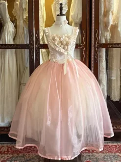 Pink Fairy Lolita Dresses Ruffles Straps Rose Lace Up Sweet Lolita Ballet Tea Party Dress