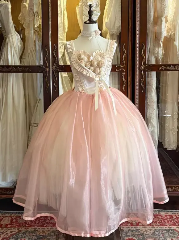 Pink Fairy Lolita Dresses Ruffles Straps Rose Lace Up Sweet Lolita Ballet Tea Party Dress