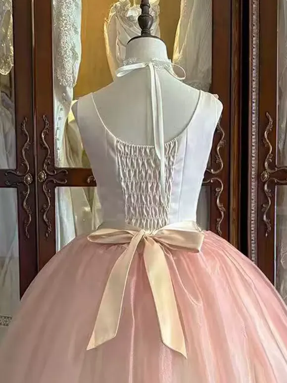 Pink Fairy Lolita Dresses Ruffles Straps Rose Lace Up Sweet Lolita Ballet Tea Party Dress