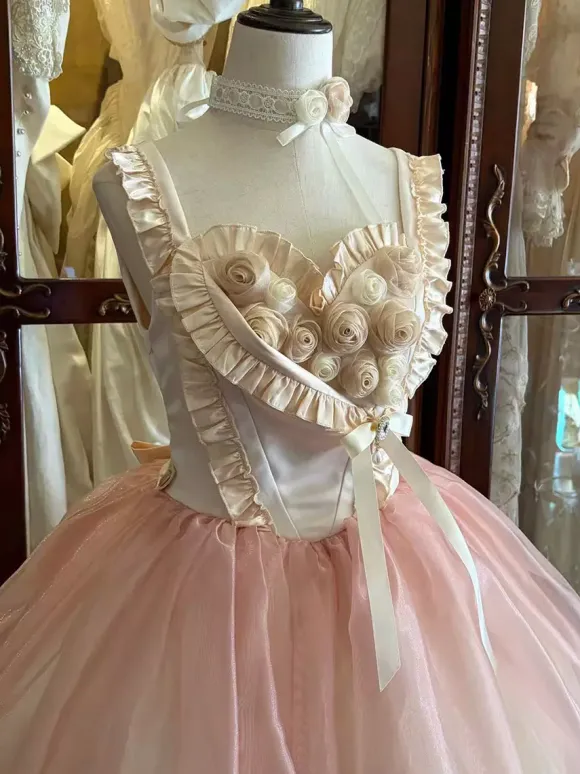 Pink Fairy Lolita Dresses Ruffles Straps Rose Lace Up Sweet Lolita Ballet Tea Party Dress
