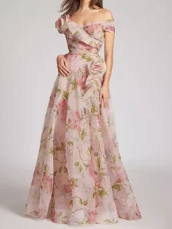Pink Floral Off Shoulder Maxi Gown For Women Elegant Evening Style