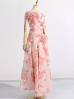 Pink Floral Off Shoulder Maxi Gown For Women Elegant Evening Style