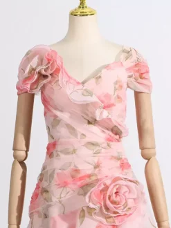 Pink Floral Off Shoulder Maxi Gown For Women Elegant Evening Style