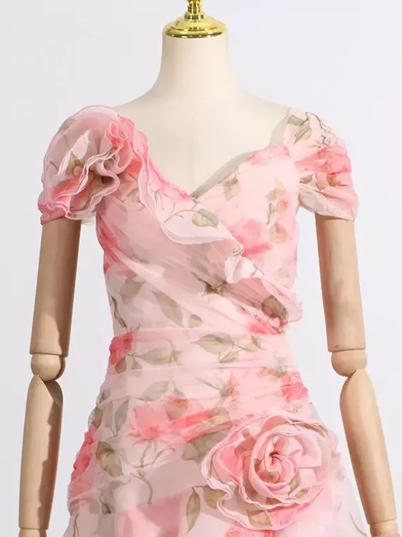 Pink Floral Off Shoulder Maxi Gown For Women Elegant Evening Style