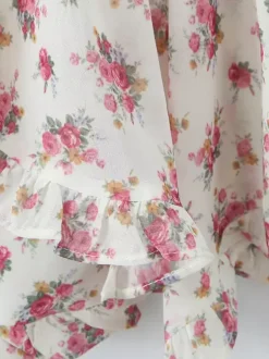 Pink Floral Print V-Neck Long Sleeve Mini Dress For Summer 2026