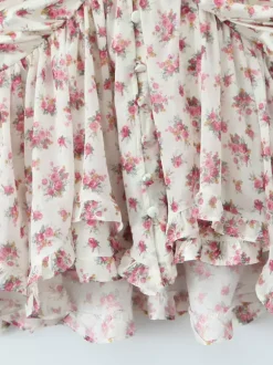 Pink Floral Print V-Neck Long Sleeve Mini Dress For Summer 2026