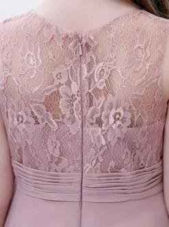 Pink Flower Girl Dress Chiffon Lace Jewel Neck Sleeveless Lotus Kids Birthday Party Dresses