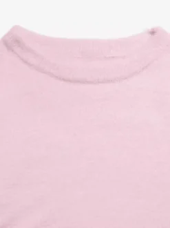 Pink Fuzzy Off Shoulder Sweater Long Sleeve Oversized Soft Fluffy Mink Knit Casual Pullover