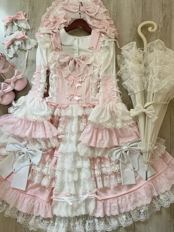 Pink Hime Lolita Dress Lace Ruffles JSK Short Sweet Lolita Dress