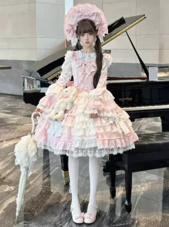 Pink Hime Lolita Dress Lace Ruffles JSK Short Sweet Lolita Dress