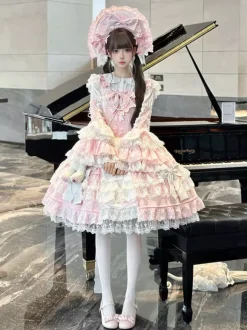Pink Hime Lolita Dress Lace Ruffles JSK Short Sweet Lolita Dress